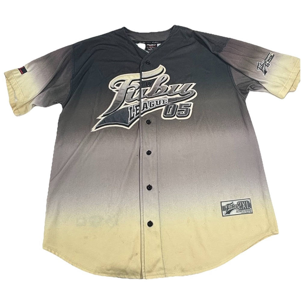 90s Hip‎ Hop Y2K FUBU Jersey Button Up White Black Gray Streetwear Baseball XL